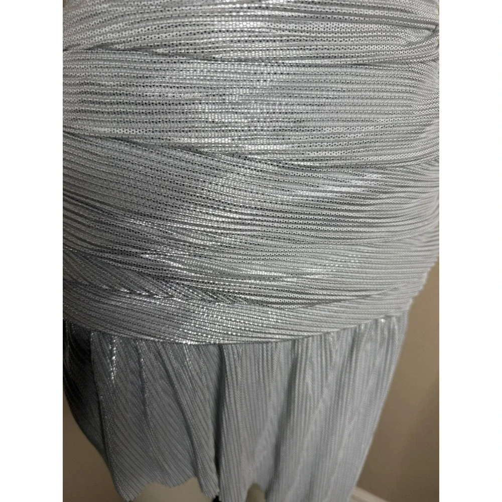 ATOIR Silver Metallic Pleated Asymmetric Mini Skirt XS NWT Ruched Party Festival